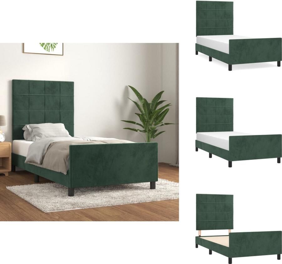 VidaXL Bedframe Met Hoofdeinde Bedframes Met Hoofdeindes Bed Slaapmeubel Bedframe zonder matras 90x200 cm fluweel donkergroen