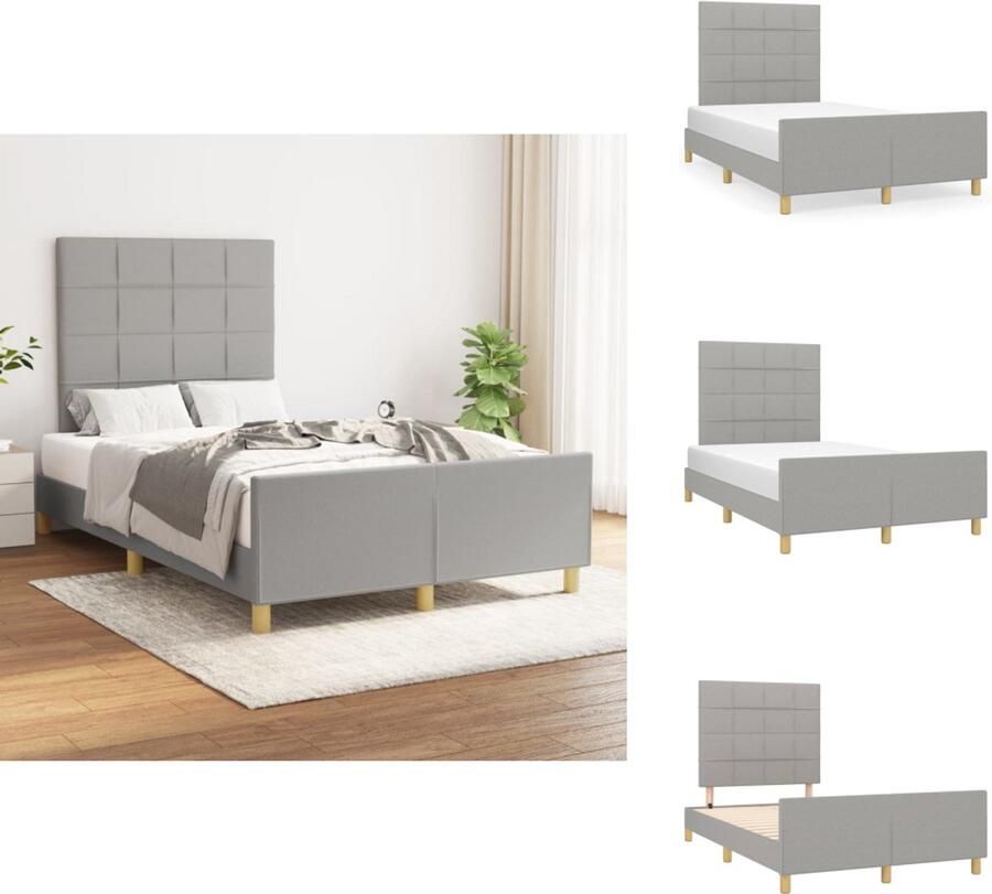 VidaXL bedframe met hoofdeinde lichtgrijs 203 x 126 x 118 128 cm geschikt voor matras 120 x 200 cm verstelbaar hoofdbord stevige poten multiplex lattenbodem comfortabele ondersteuning Bed - Foto 2