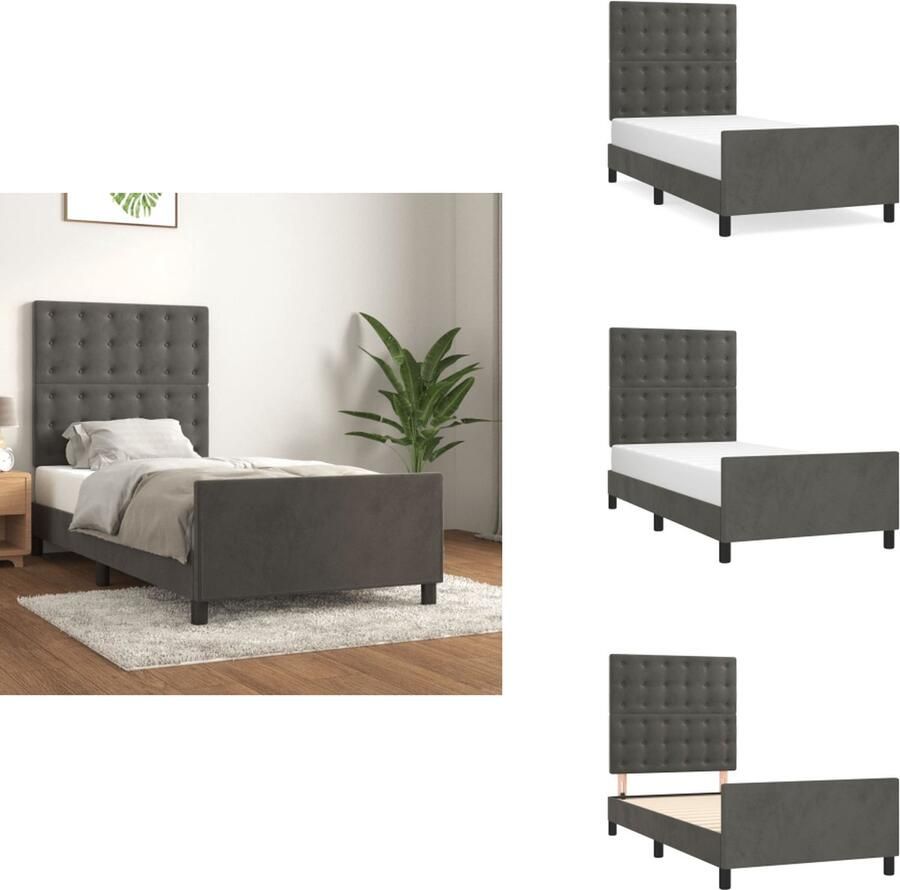 VidaXL Bedframe Met Hoofdeinde Bedframes Met Hoofdeindes Bed Slaapmeubel Bedframe zonder matras 90x200 cm fluweel donkergrijs