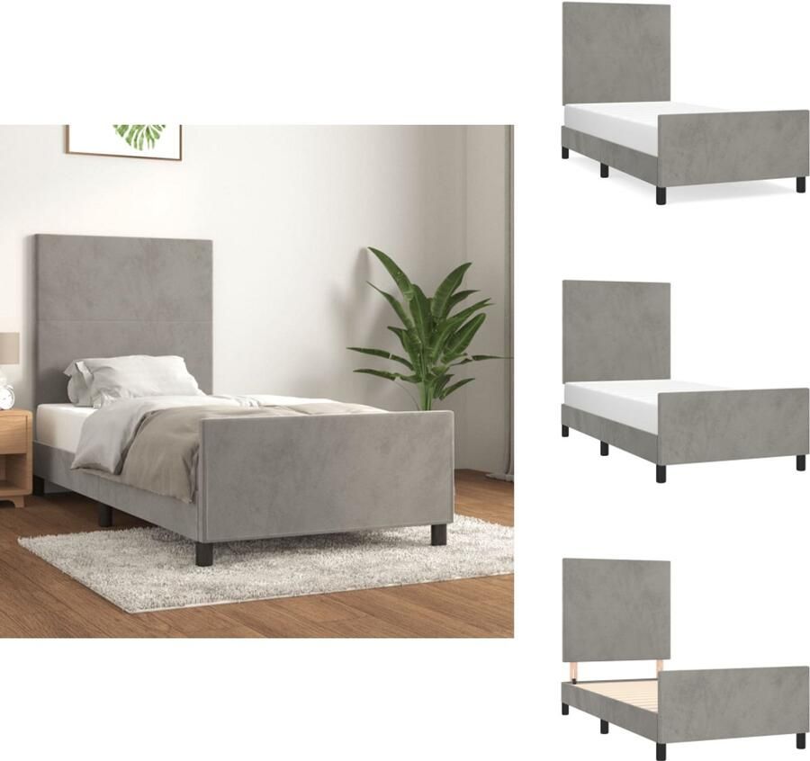 The Living Store Bedframe Fluweel Verstelbare hoogte Ondersteunende poten Multiplex lattenbodem Comfortabele ondersteuning Lichtgrijs 193 x 93 x 118 128 cm Bedframe Fluweel Bed Tweepersoons Bed Boxspring Bed Hoofdbord - Foto 2