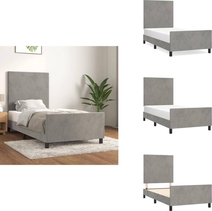 VidaXL Bedframe Zacht fluweel Verstelbare hoogte Ondersteunende poten Multiplex lattenbodem Comfortabele ondersteuning Lichtgrijs 203x93x118 128cm Bed