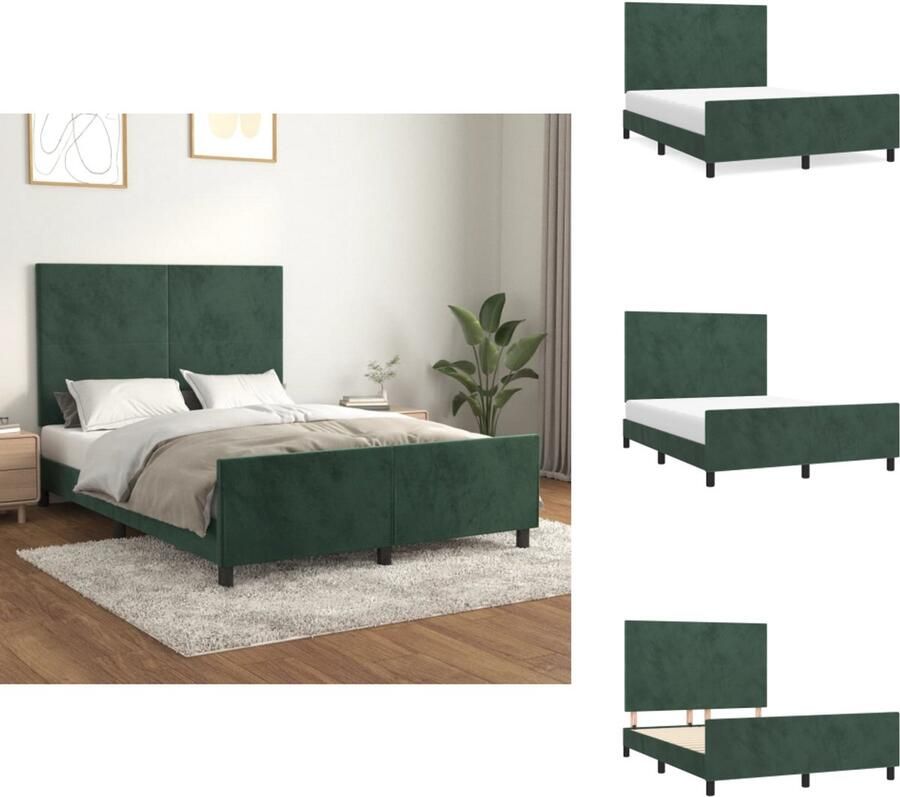 VidaXL Bedframe Met Hoofdeinde Bedframes Met Hoofdeindes Bed Slaapmeubel Bedframe zonder matras 140x190 cm fluweel donkergroen