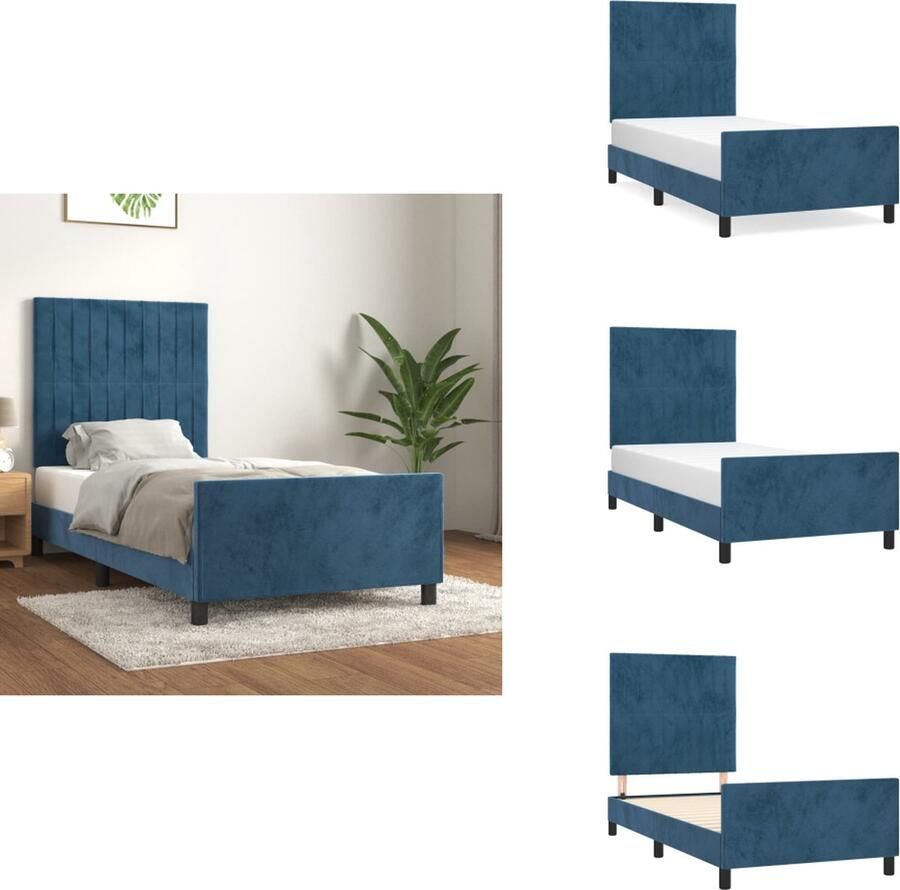 VidaXL Bedframe Met Hoofdeinde Bedframes Met Hoofdeindes Bed Slaapmeubel Bedframe met hoofdeinde fluweel donkerblauw 100x200 cm