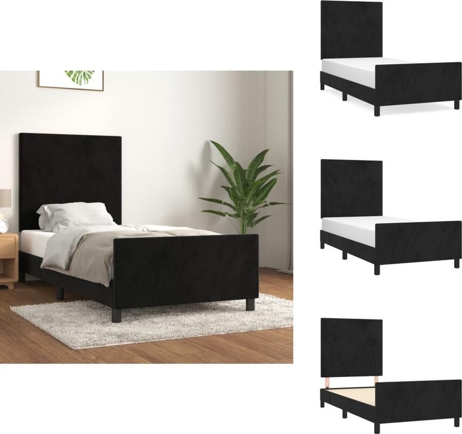 VidaXL Bedframe Met Hoofdeinde Bedframes Met Hoofdeindes Bed Slaapmeubel Bedframe met hoofdeinde fluweel zwart 100x200 cm