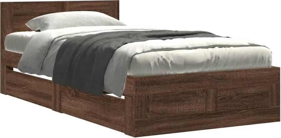 VidaXL Bedframe hoofdbord bewerkt hout bruin eikenkleurig 75x190 cm - Foto 2