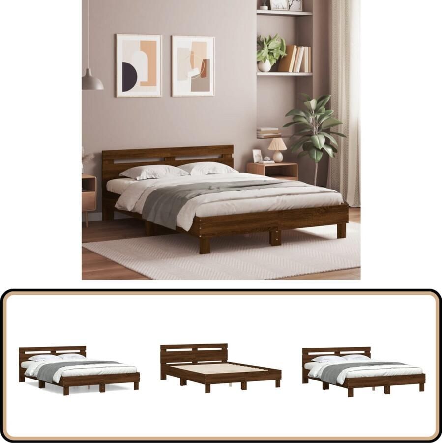 VidaXL Bedframe met hoofdeinde bewerkt hout bruineikenkleur 140x200 cm