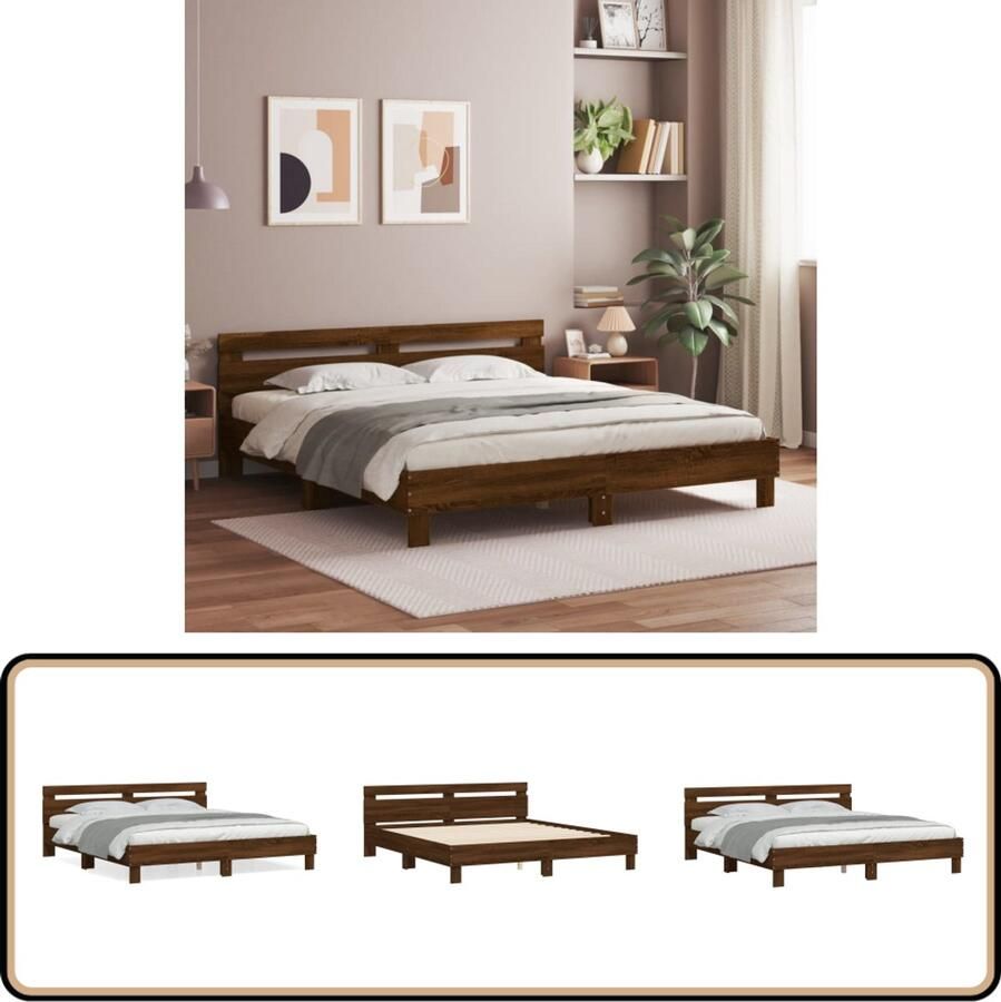VidaXL Bedframe met hoofdeinde bewerkt hout bruineikenkleur 160x200 cm