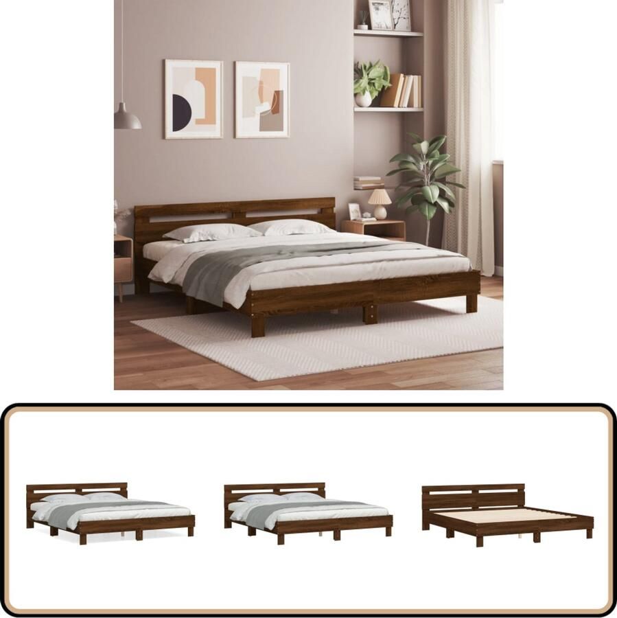 VidaXL Bedframe met hoofdeinde bewerkt hout bruineikenkleur 200x200 cm