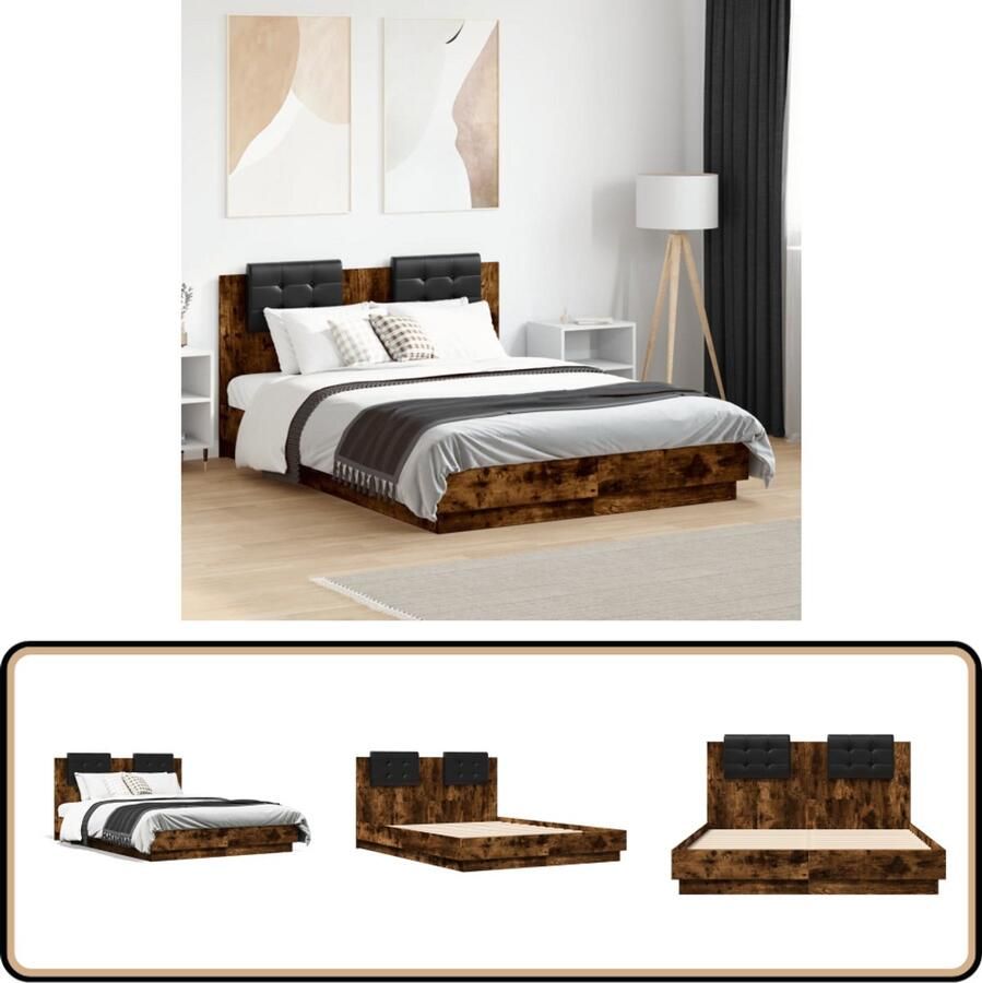 VidaXL Bedframe met hoofdeinde bewerkt hout gerookt eiken 120x190 cm
