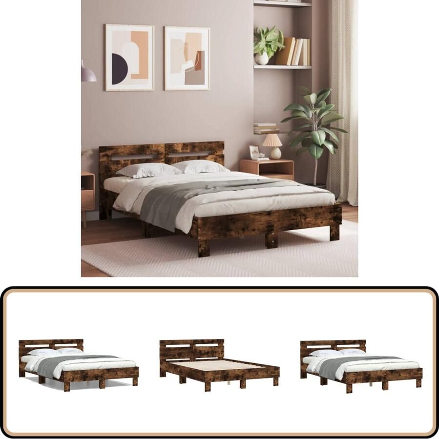 VidaXL Bedframe met hoofdeinde bewerkt hout gerookt eiken 120x190 cm