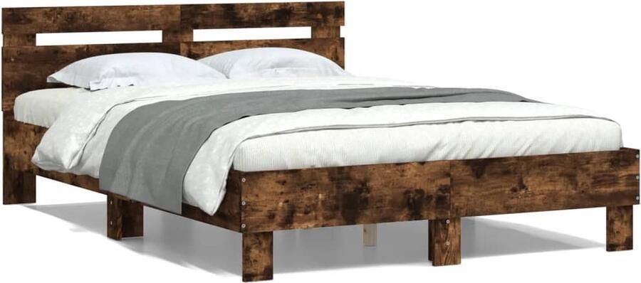 VidaXL -Bedframe-met-hoofdeinde-bewerkt-hout-gerookt-eiken-120x200-cm - Foto 3
