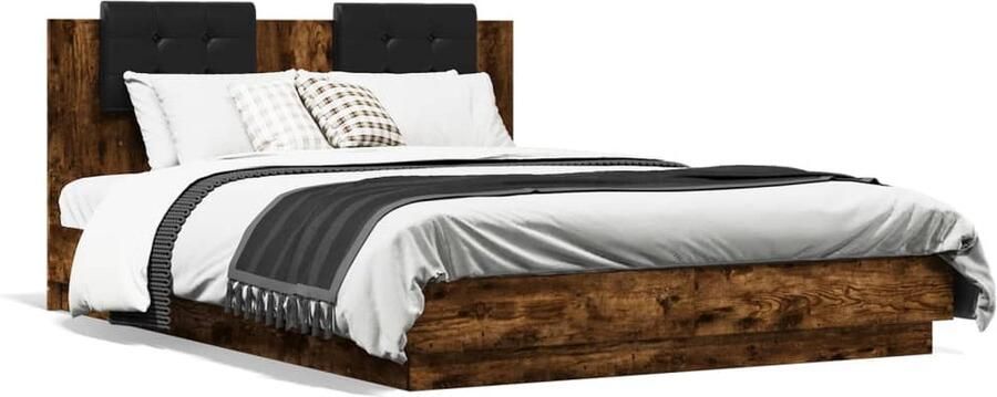 VidaXL -Bedframe-met-hoofdeinde-bewerkt-hout-gerookt-eiken-150x200-cm - Foto 3