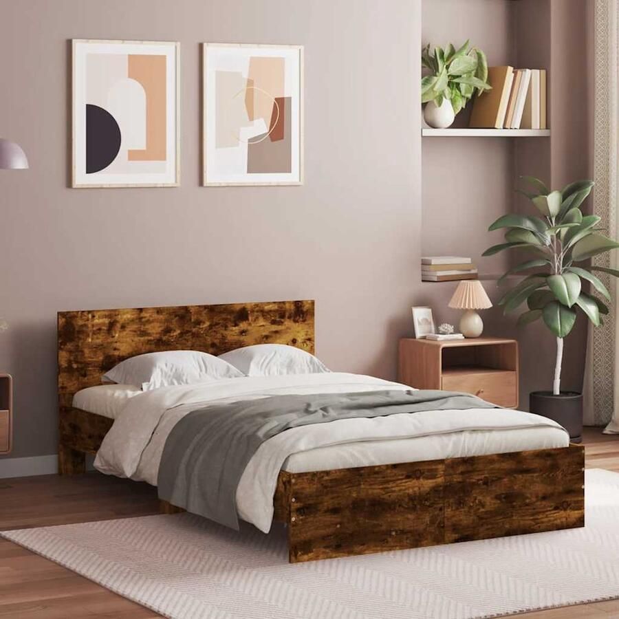 VidaXL -Bedframe-met-hoofdeinde-bewerkt-hout-gerookt-eiken-120x200-cm - Foto 2