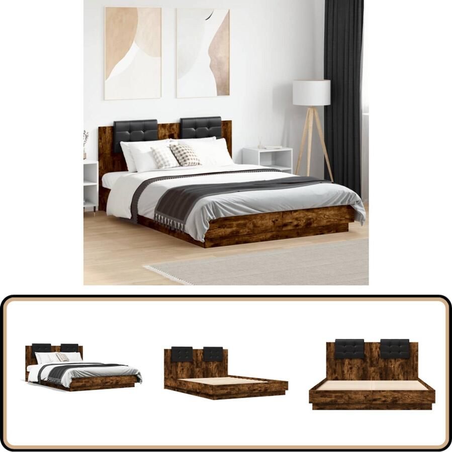 VidaXL Bedframe met hoofdeinde bewerkt hout gerookt eiken 150x200 cm