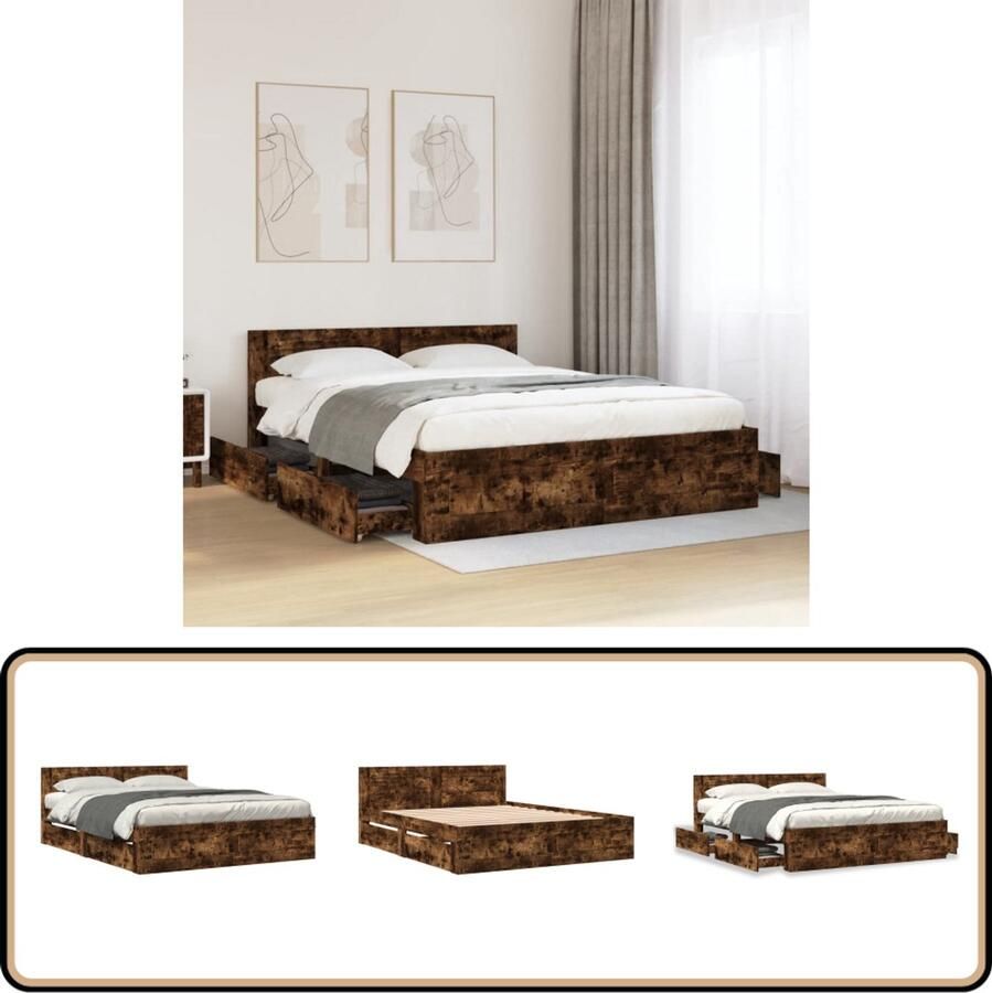 VidaXL Bedframe met hoofdeinde bewerkt hout gerookt eiken 150x200 cm
