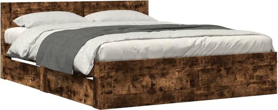 VidaXL Bedframe met hoofdeinde bewerkt hout gerookt eiken 150x200 cm