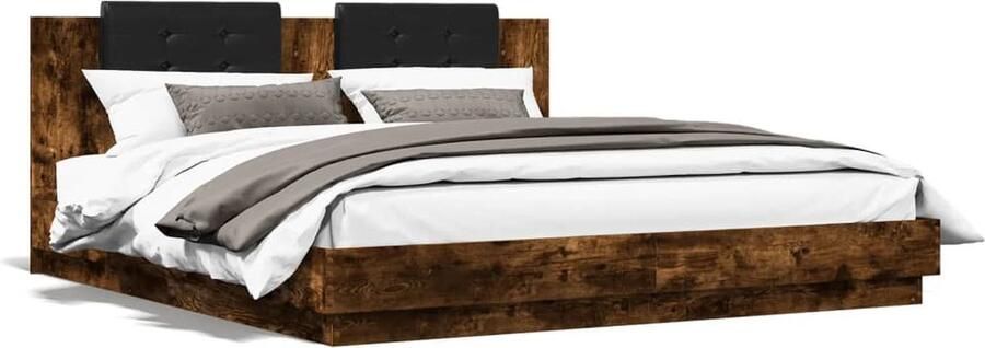 VidaXL -Bedframe-met-hoofdeinde-bewerkt-hout-gerookt-eiken-200x200-cm - Foto 3