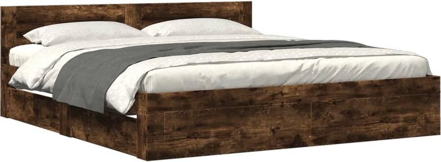 VidaXL Bedframe met hoofdeinde bewerkt hout gerookt eiken 200x200 cm