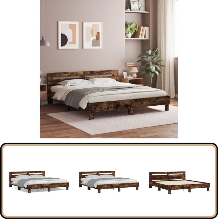 VidaXL Bedframe met hoofdeinde bewerkt hout gerookt eiken 200x200 cm