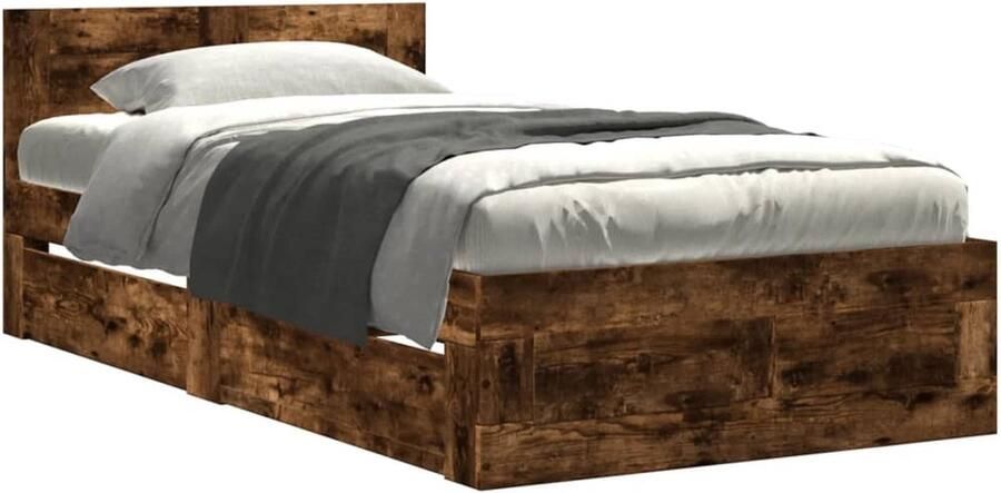VidaXL Bedframe met hoofdeinde bewerkt hout gerookt eiken 90x190 cm Bed Frame Houten Bed Bruine Bed Tweepersoonsbed King Size Bed - Foto 7