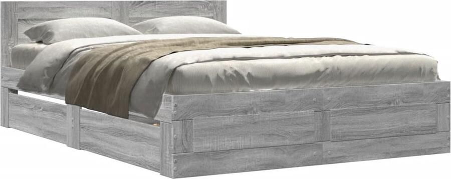 VidaXL Bedframe met hoofdeinde grijs sonoma eiken 135x190 cm - Foto 2