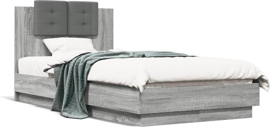 VidaXL -Bedframe-met-hoofdbord-bewerkt-hout-grijs-sonoma-75x190-cm - Foto 3