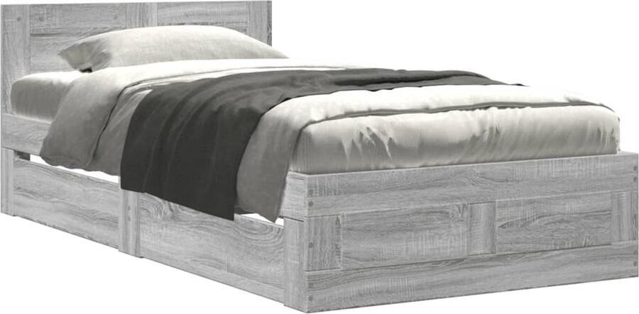 VidaXL Bedframe met hoofdbord bewerkt hout grijs sonoma 75x190 cm