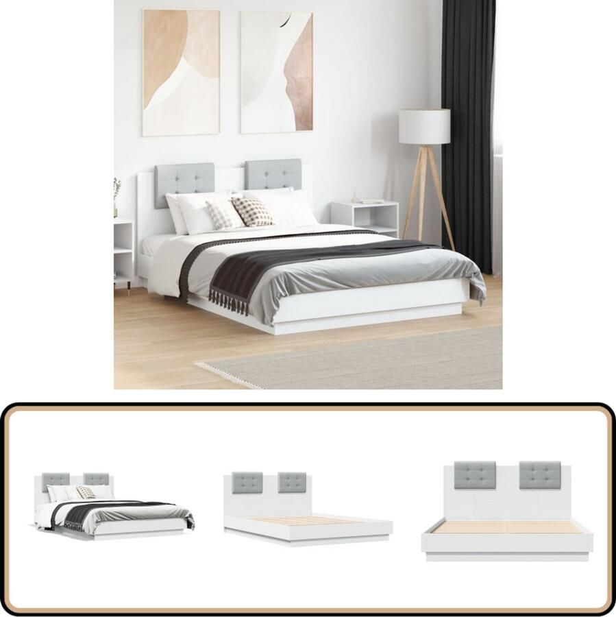 VidaXL Bedframe met hoofdeinde bewerkt hout wit 135x190 cm