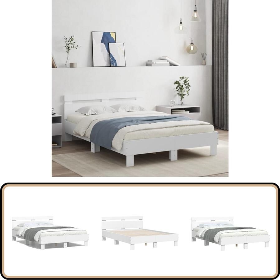 VidaXL Bedframe met hoofdeinde bewerkt hout wit 135x190 cm