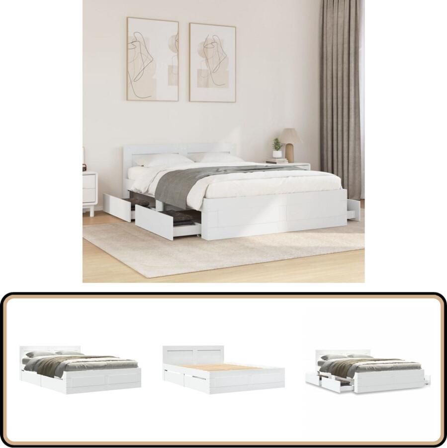 VidaXL Bedframe met hoofdeinde bewerkt hout wit 135x190 cm