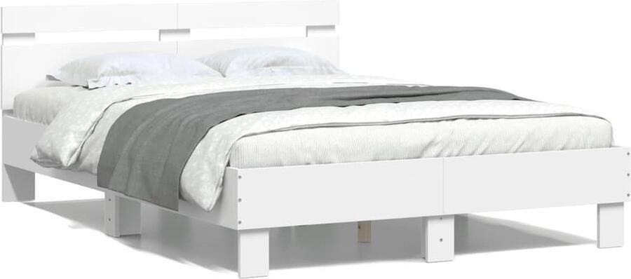 VidaXL -Bedframe-met-hoofdeinde-bewerkt-hout-wit-135x190-cm - Foto 2