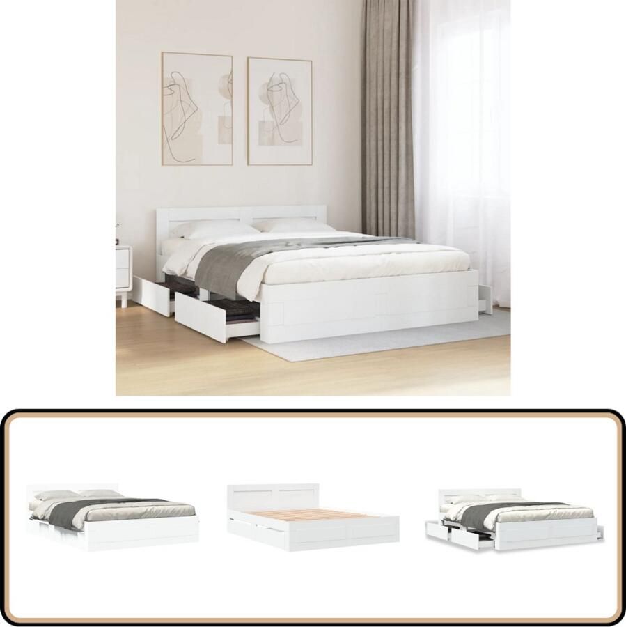 VidaXL Bedframe met hoofdeinde bewerkt hout wit 150x200 cm