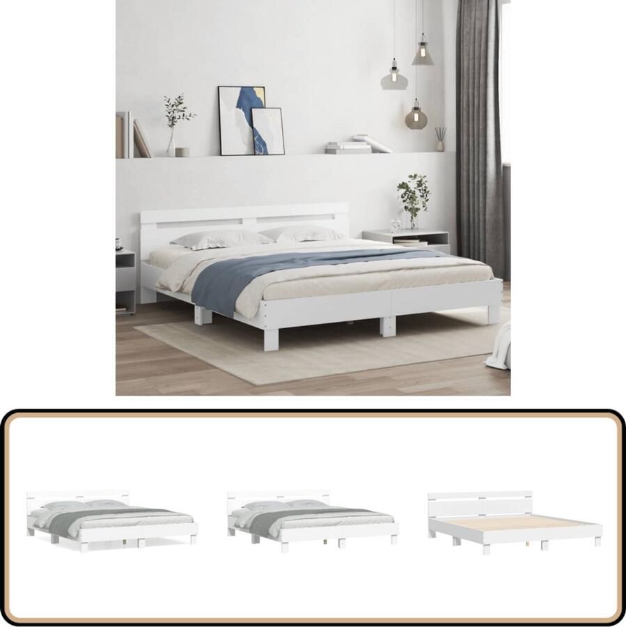 VidaXL Bedframe met hoofdeinde bewerkt hout wit 200x200 cm