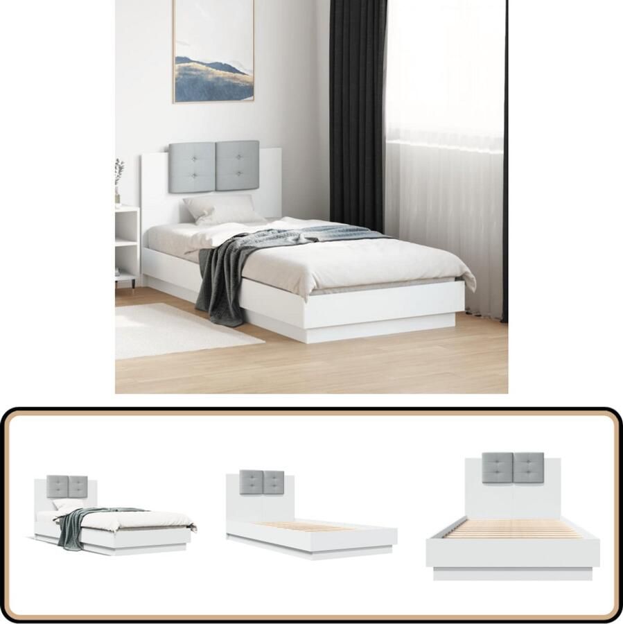 VidaXL Bedframe met hoofdeinde bewerkt hout wit 90x190 cm