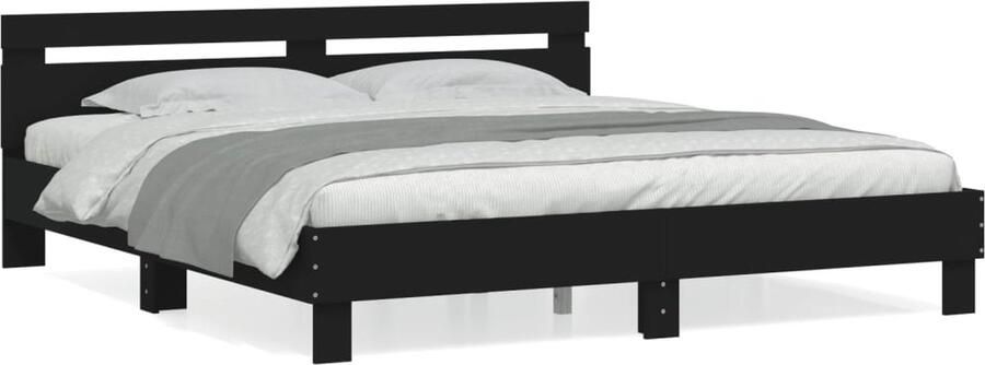 VidaXL -Bedframe-met-hoofdbord-bewerkt-hout-zwart-180x200-cm - Foto 2
