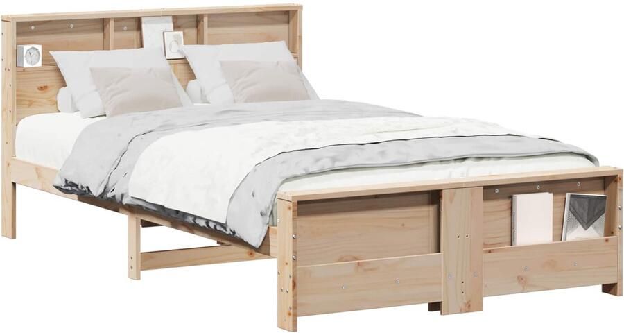 VidaXL Bedframe met hoofdeinde Bruin 140 x 190 cm Massief grenenhout - Foto 2