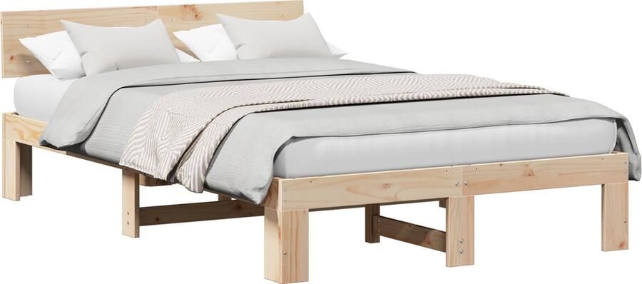 VidaXL Bedframe met hoofdeinde Bruin 135 x 190 cm Massief grenenhout - Foto 2
