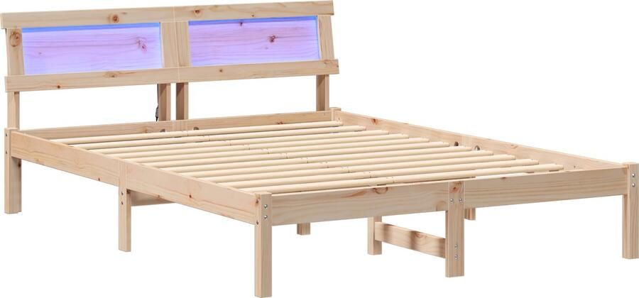 VidaXL Bedframe met LED -striplichten met hoofdeinde Bruin 140 x 190 cm Grenenhout