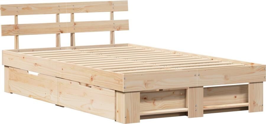 VidaXL Bedframe met hoofdeinde Bruin 135 x 190 cm Massief grenenhout