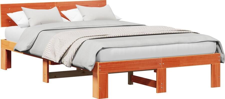 VidaXL Bedframe met hoofdeinde Bruin 120 x 190 cm Massief grenenhout - Foto 2