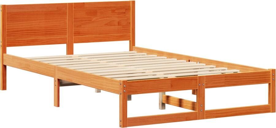 VidaXL Bedframe met hoofdeinde Bruin 135 x 190 cm Massief grenenhout