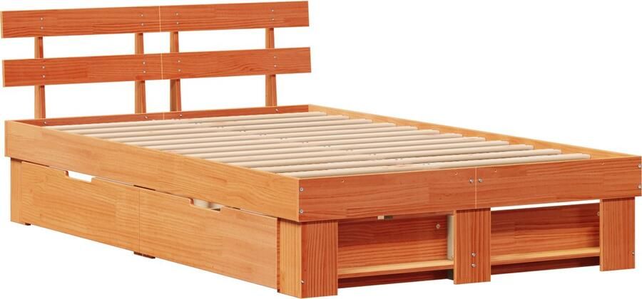 VidaXL Bedombouw met lades Gewaxte bruine kleur 135 x 190 cm in massief grenenhout