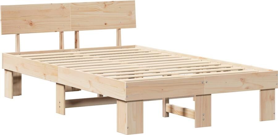 VidaXL Bedframe met hoofdeinde Bruin 135 x 190 cm Massief grenenhout