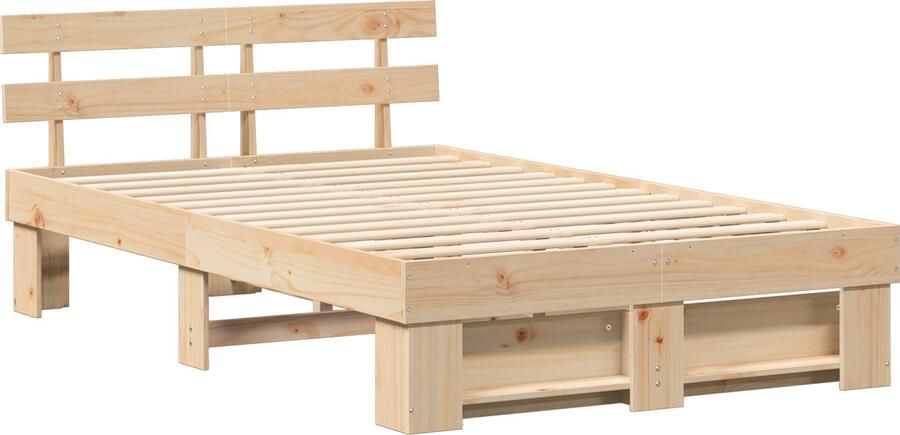 VidaXL Bedframe met hoofdeinde Bruin 135 x 190 cm Massief grenenhout