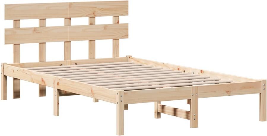 VidaXL Bedframe met hoofdeinde Bruin 135 x 190 cm Massief grenenhout