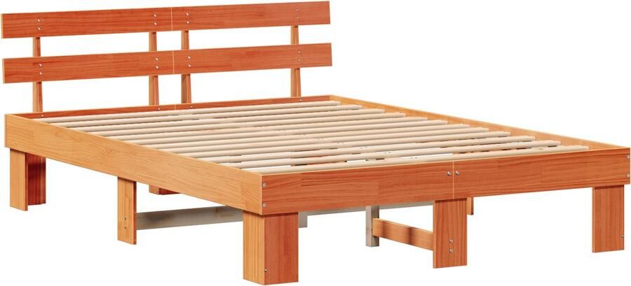 VidaXL Bed Frame met Hoofdbord Wasmiddel Bruin 140x200 cm Massief Houten Grenenhout