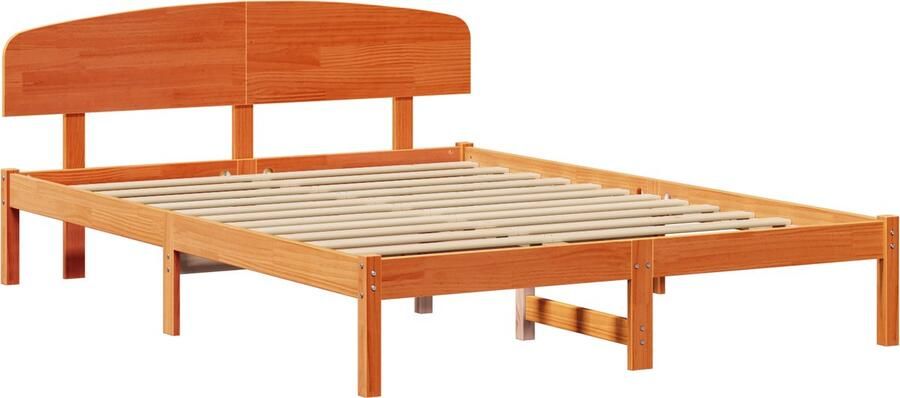 VidaXL Bedframe met Hoofdbord Gewaxt Bruin 140x200 cm Massief Hout Grenen