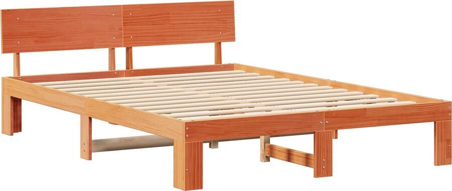 VidaXL Bedframe met Hoofdbord Gewaxte Bruin 140x200 cm Massief Grenenhout