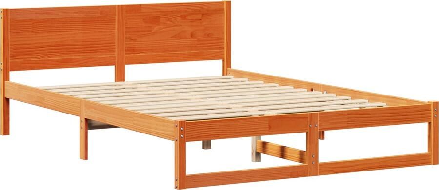 VidaXL Bedframe met Hoofdbord Wax Bruin 160x200 cm Massief Hout van Denneboom