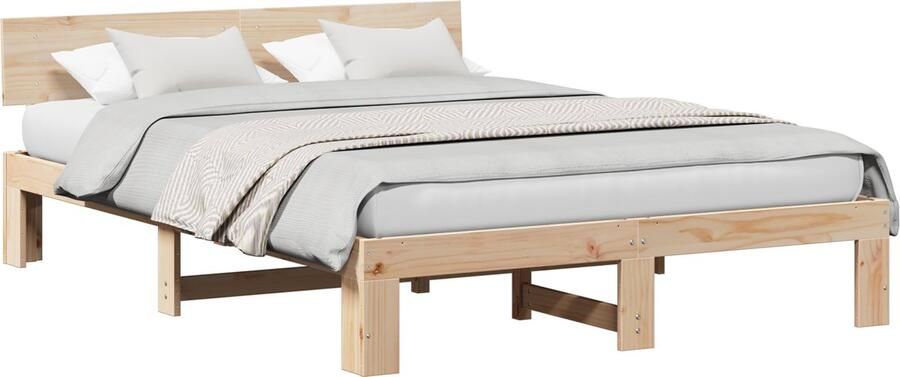 VidaXL Bedframe met hoofdeinde Bruin 150 x 200 cm Massief grenenhout - Foto 2